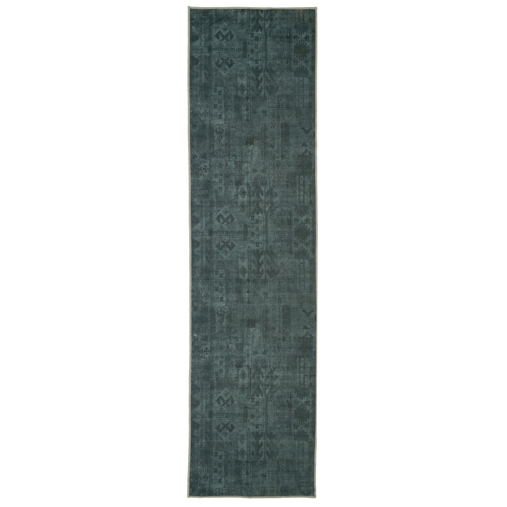 Vintage Distressed Green Washable Runner Rug - Cleo