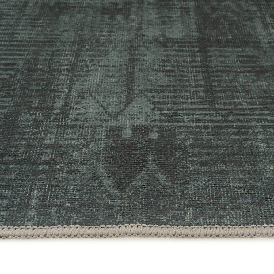 Vintage Distressed Green Washable Runner Rug - Cleo