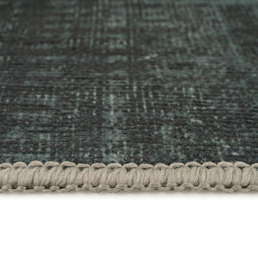 Vintage Distressed Green Washable Runner Rug - Cleo