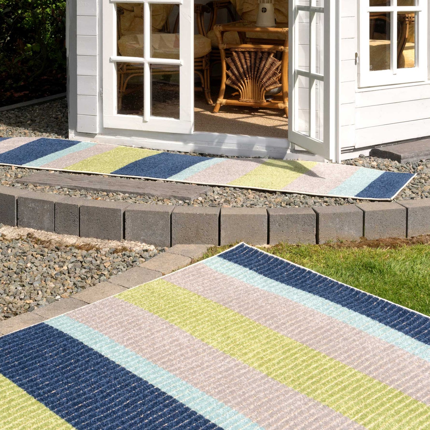 Blue Striped Indoor Outdoor Rug - Cordy