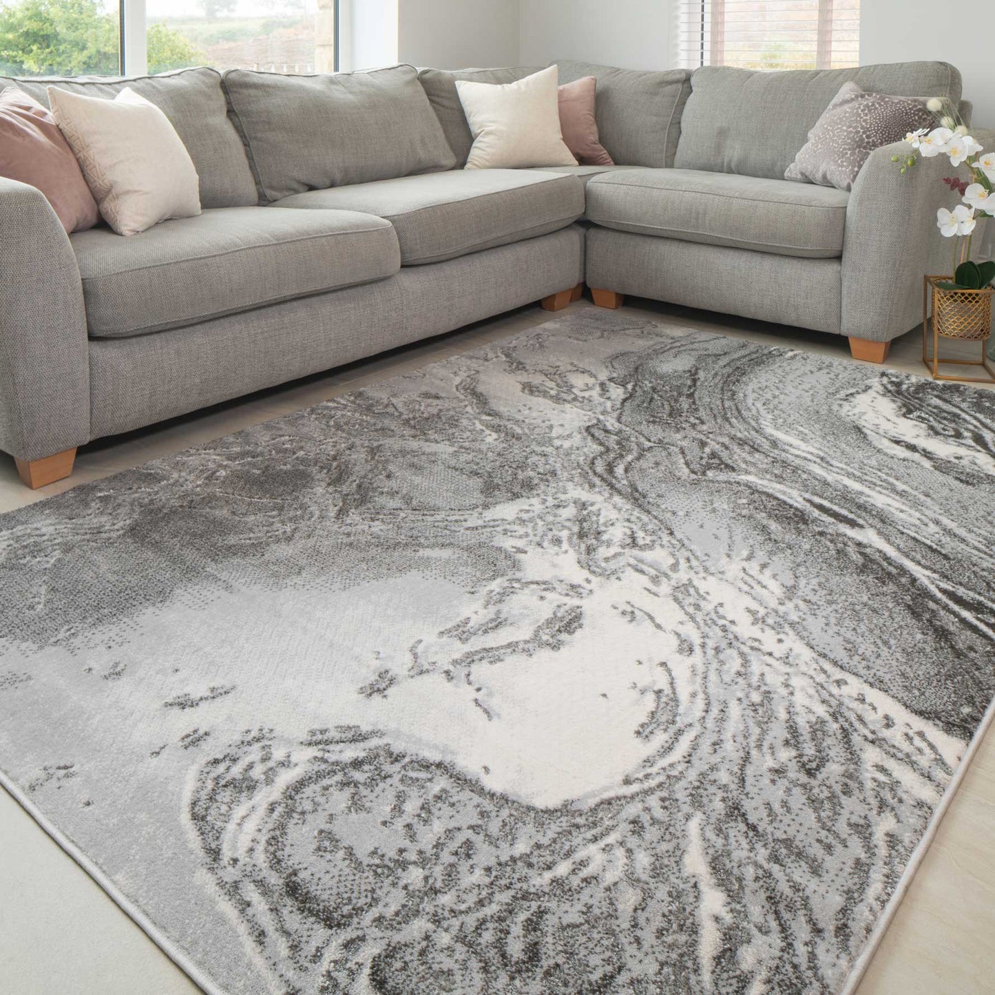 Modern Grey Textured Living Room Rug - Delta