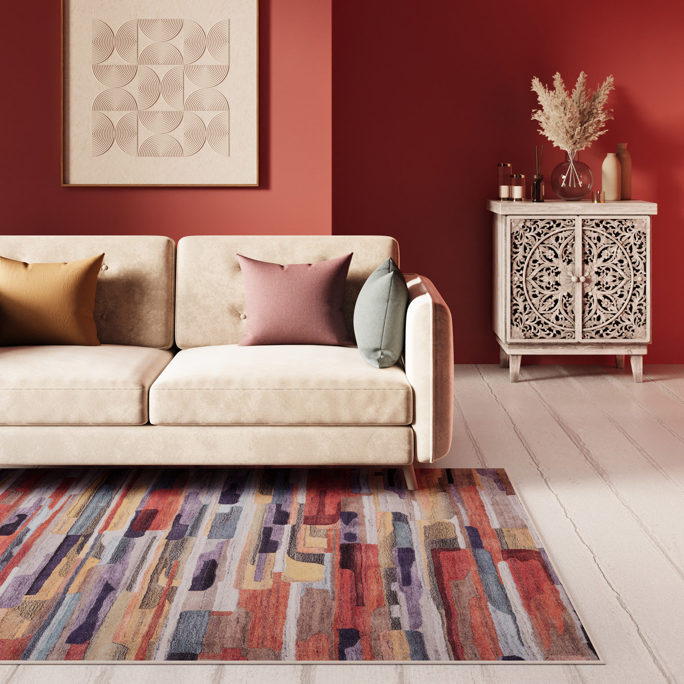 Washable Vibrant Abstract Rug - Blur