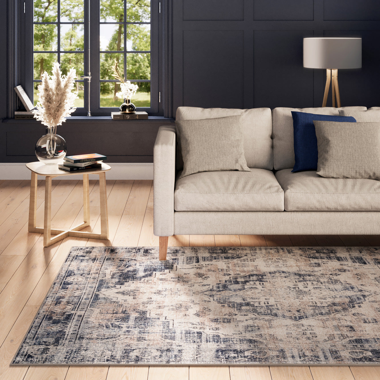 Washable Blue Traditional Rug - Kith