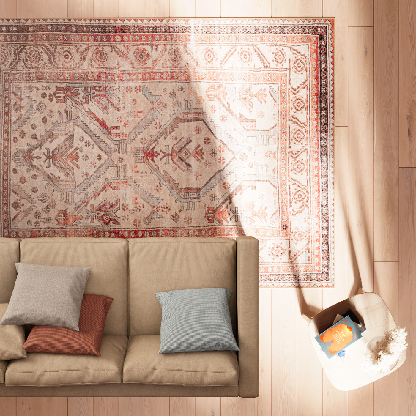 Distressed Terracotta Washable Rustic Rug - Rowe