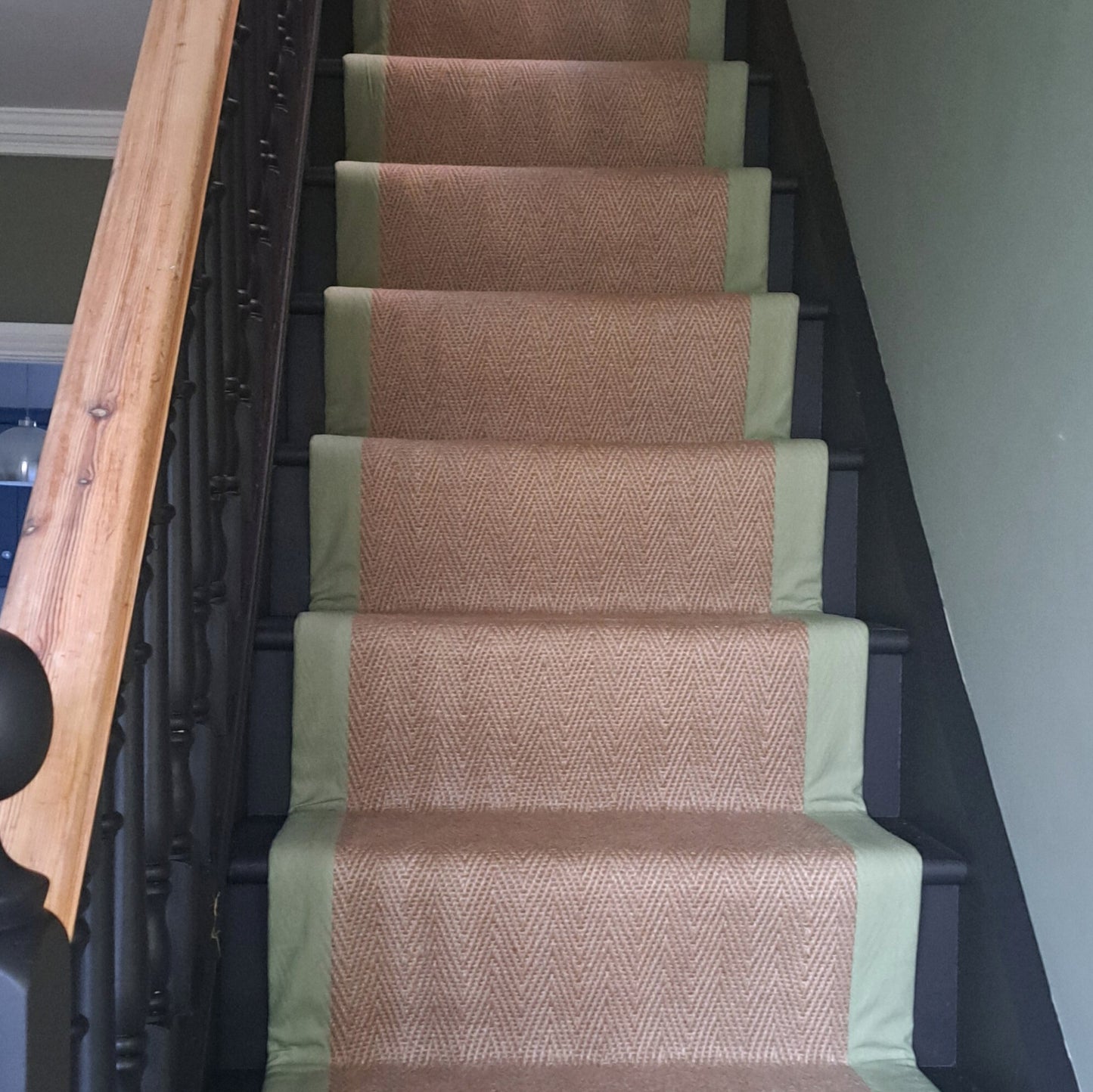 Green Jute Border Stair Carpet Runner - Juliette Green