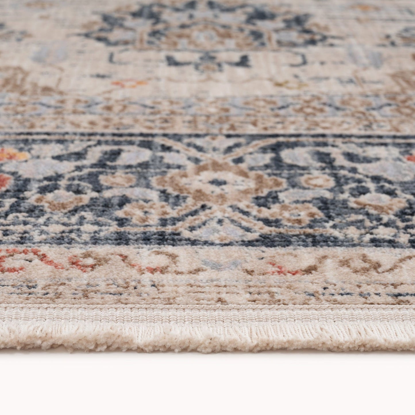 Blue Foral Motif Runner Rug