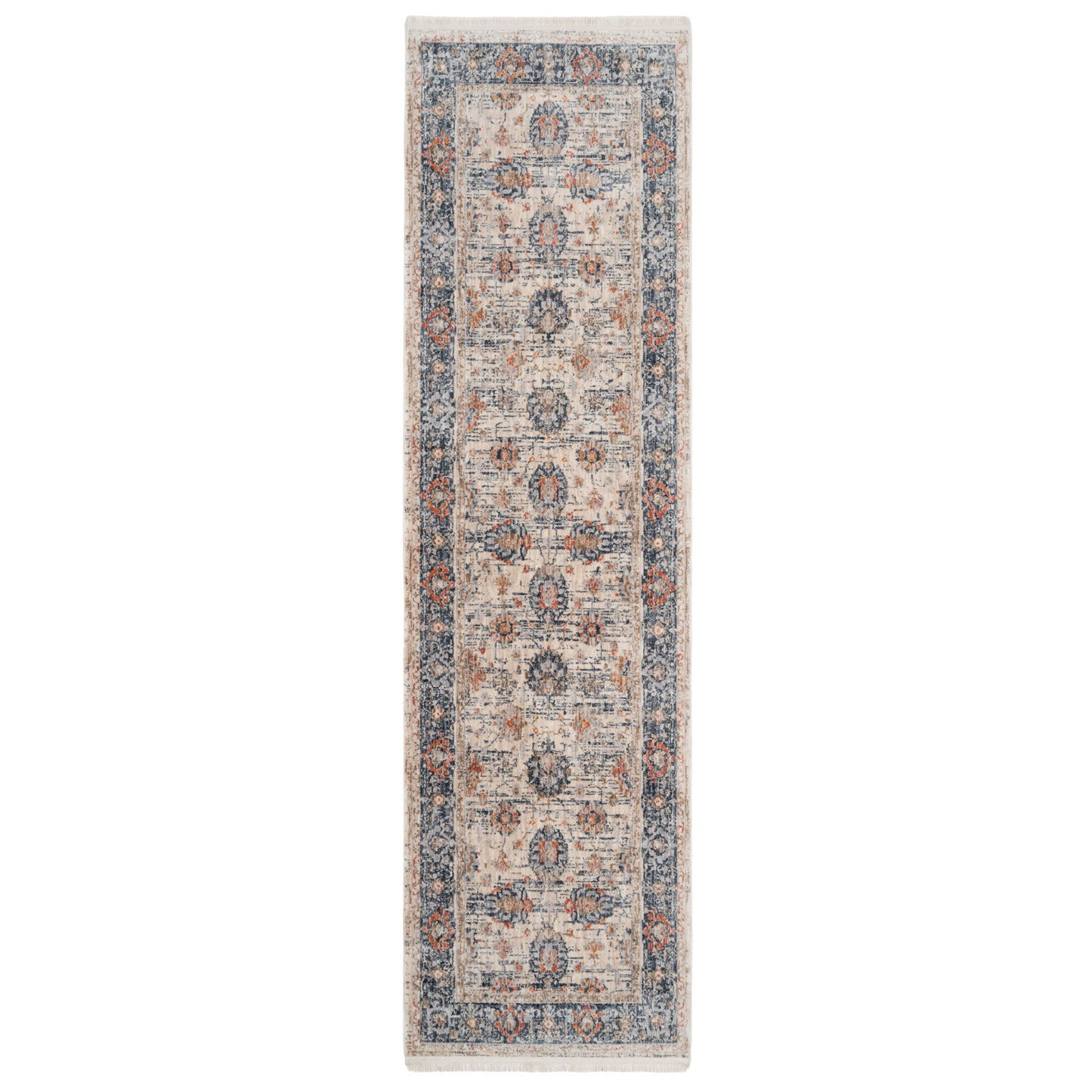 Blue Foral Motif Runner Rug