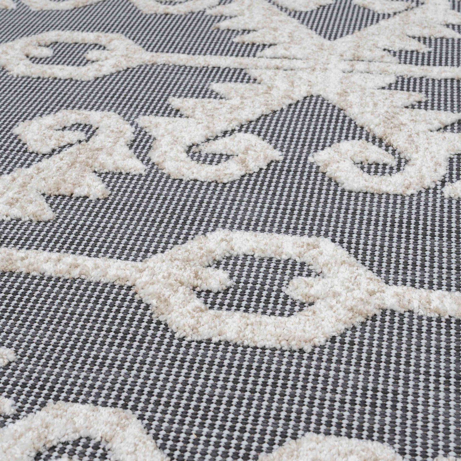 Soft Grey Elegant Trellis Weatherproof Outdoor Runner Rug