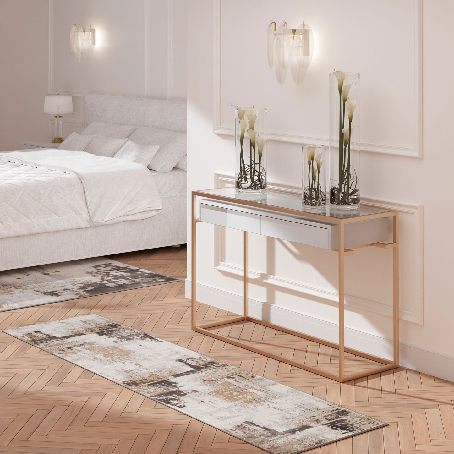 Distressed Abstract Beige Area Rug - Grace