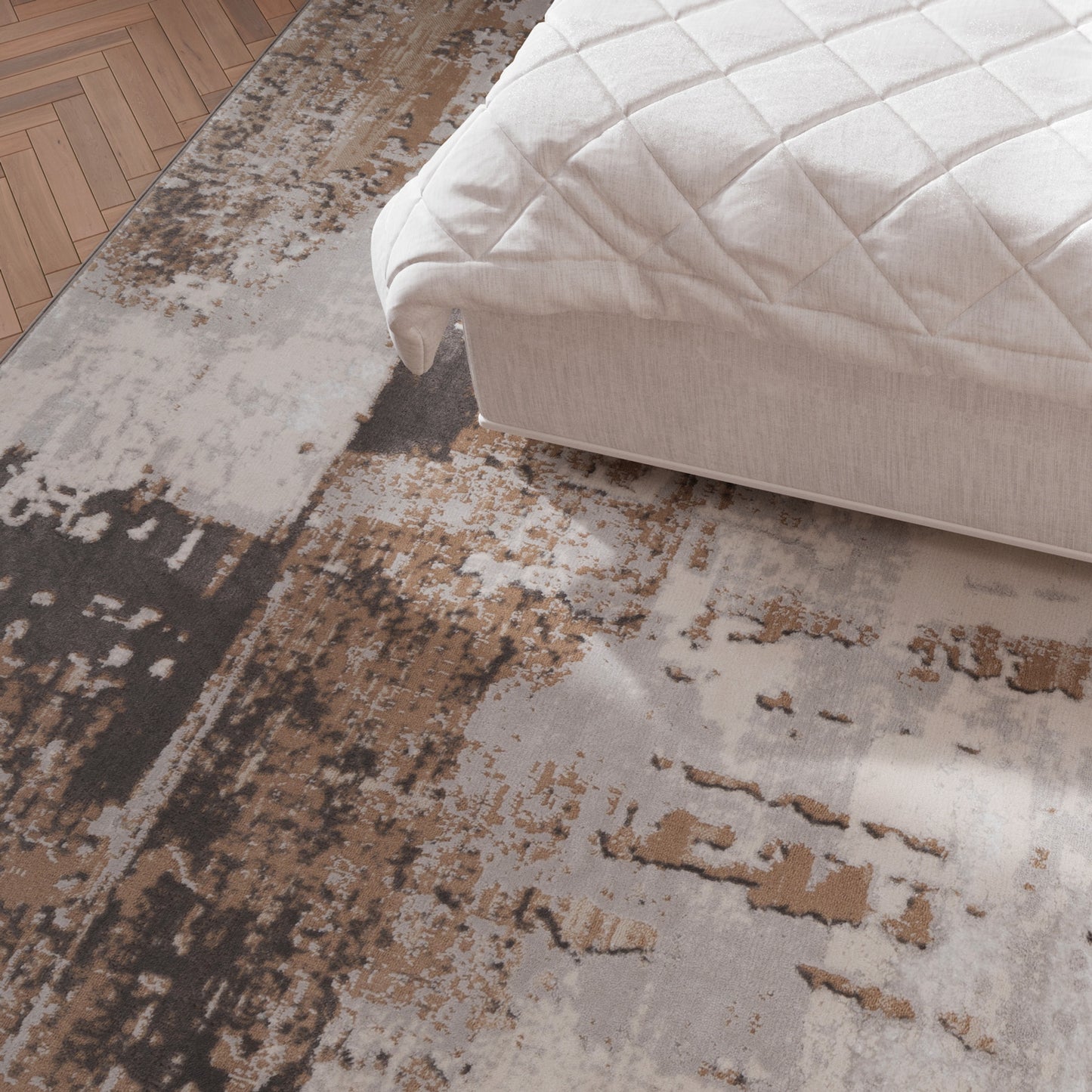 Distressed Abstract Beige Area Rug - Grace