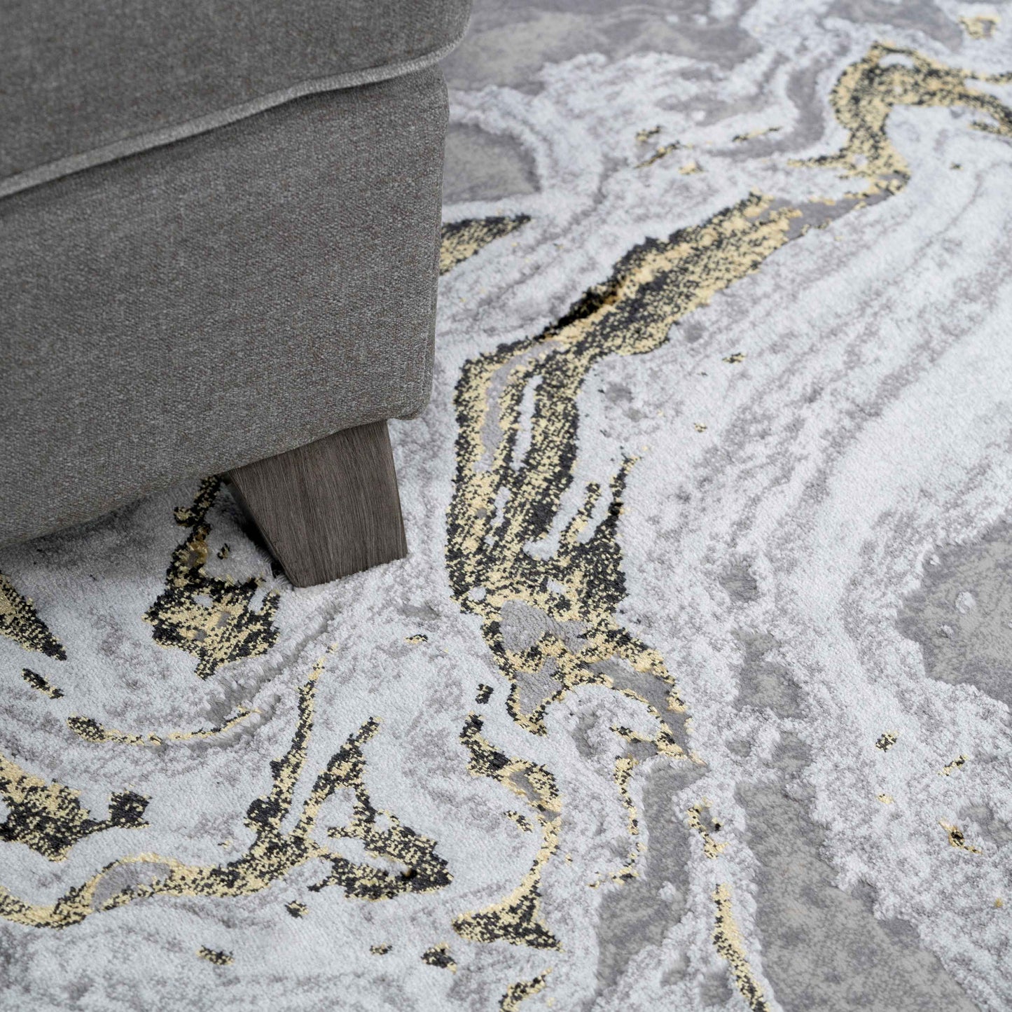 Gold Abstract Swirl Pattern Living Room Rugs - Marble