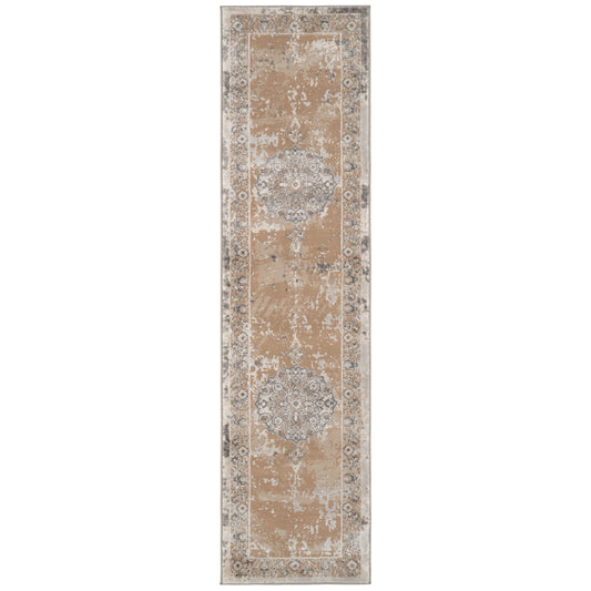 Traditional Distressed Beige Runner Rug