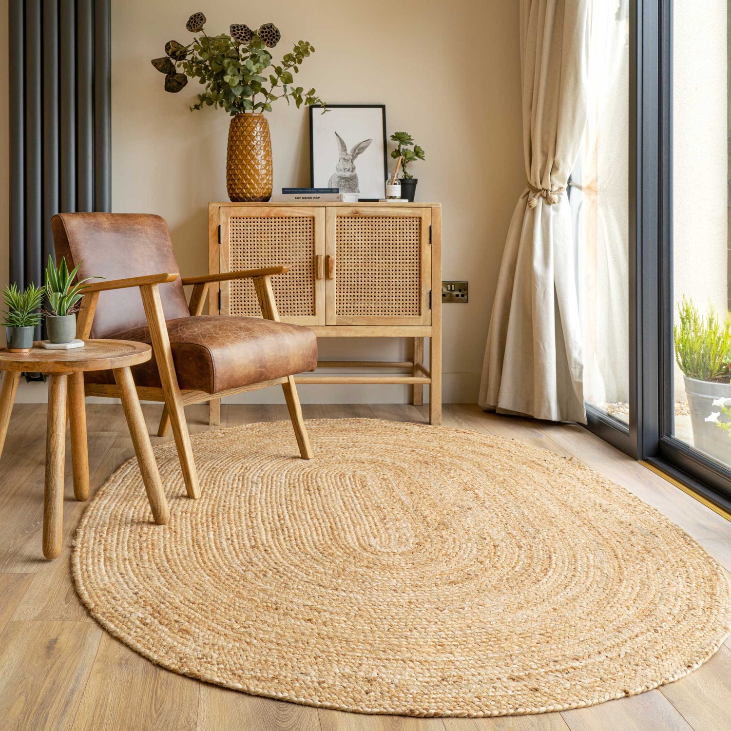 Natural Rustic Oval Jute Rug |Living Room Rugs | Kukoon Rugs Online
