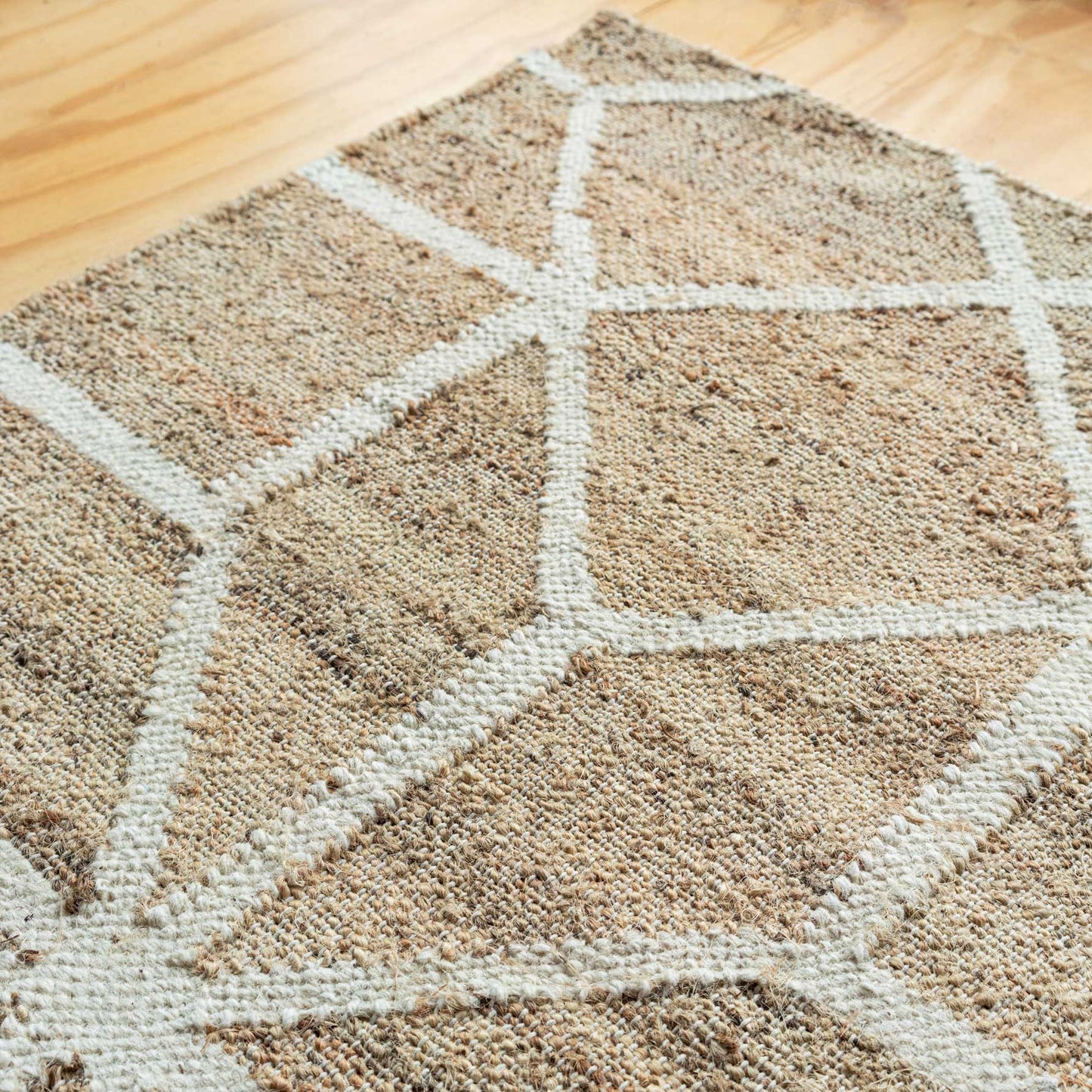 Beige Geometric Natural Jute Area Rug - Fretwork