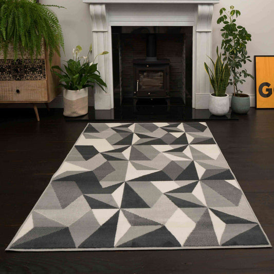 Grey Modern Geometric Living Room Rug