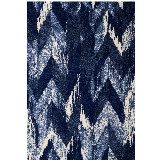 Blue Navy Chevron Mottled Shaggy Living Room Rug