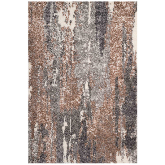 Brown Grey Distressed Mottled Shaggy Living Room Rug