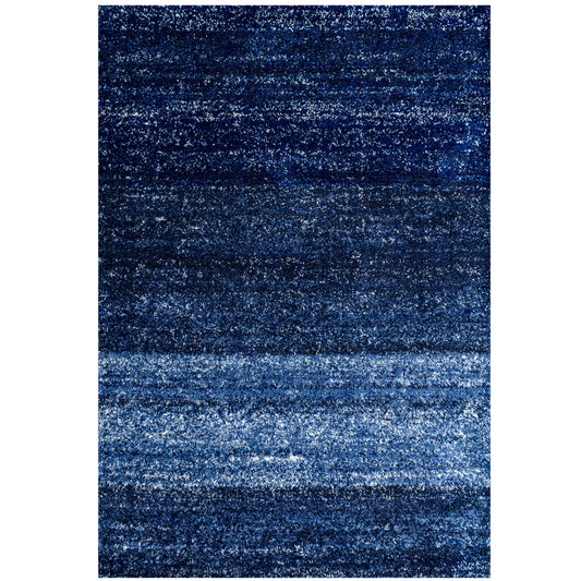 Navy Mottled Striped Shaggy Living Room Rug