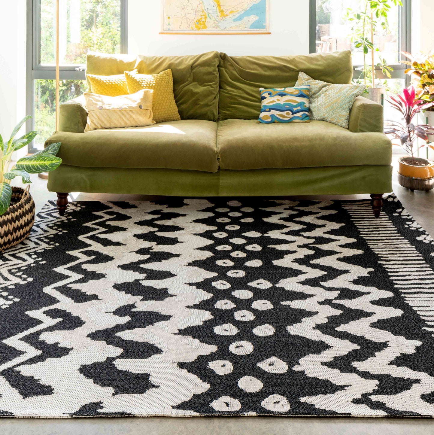 Black Geometric Recycled Cotton Rug - Lana