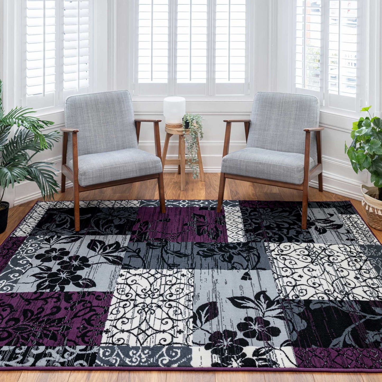 Purple Grey Modern Patchwork Bedroom Rugs | Living Room Rugs | Kukoon ...
