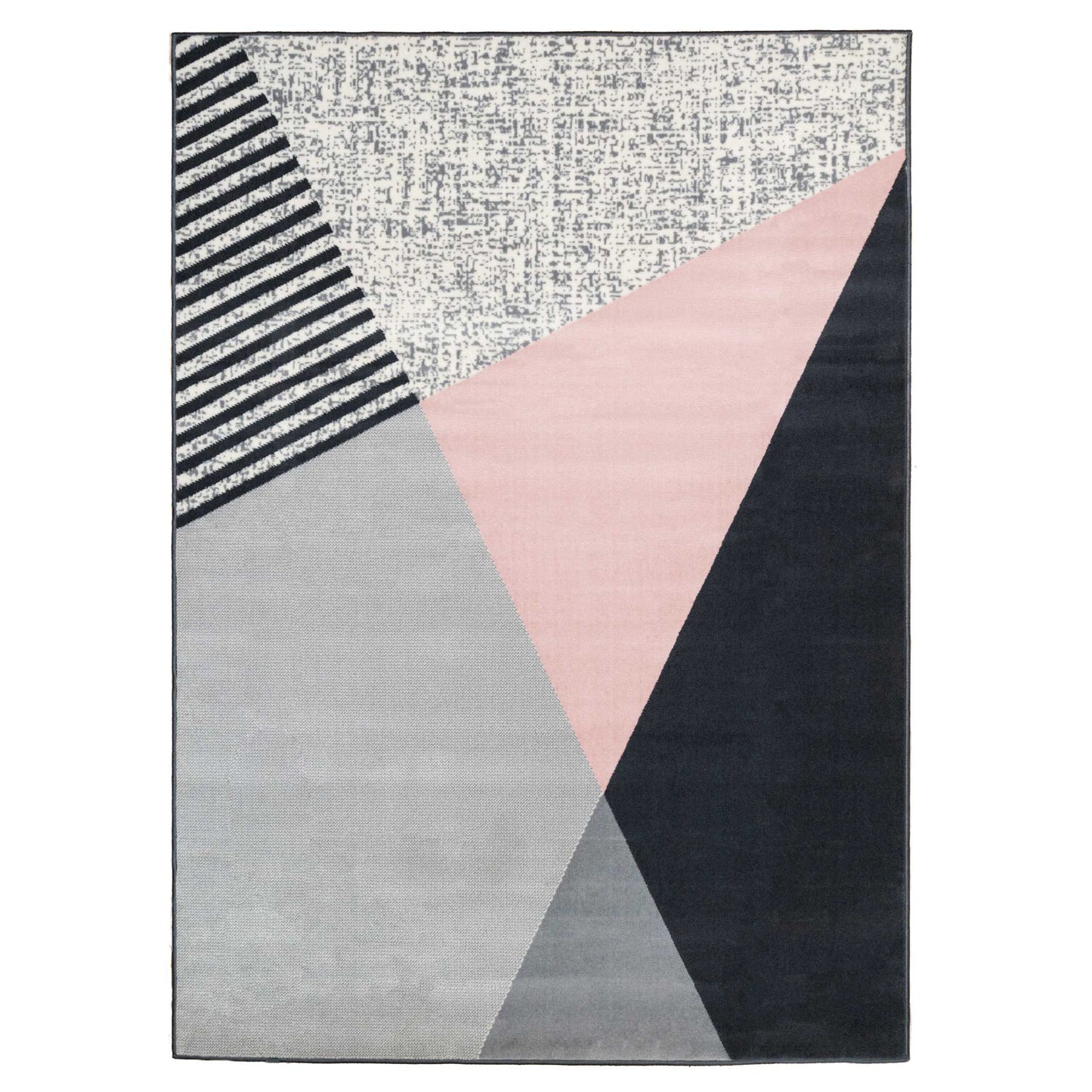 Pink Grey Modern Geometric Bedroom Rug