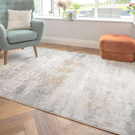 Modern Soft Grey Gold Distressed Abstract Living Room Rug - Moonshine ...