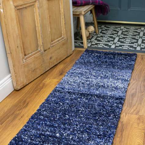 Navy Mottled Striped Shaggy Hall Runner Rug