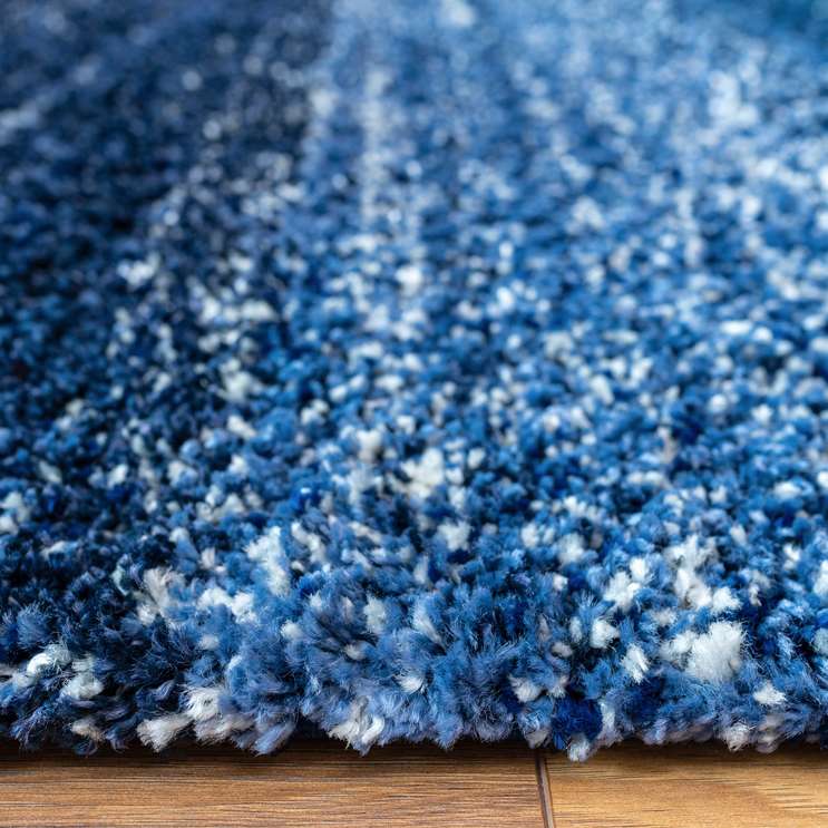 Navy Mottled Striped Shaggy Hall Runner Rug