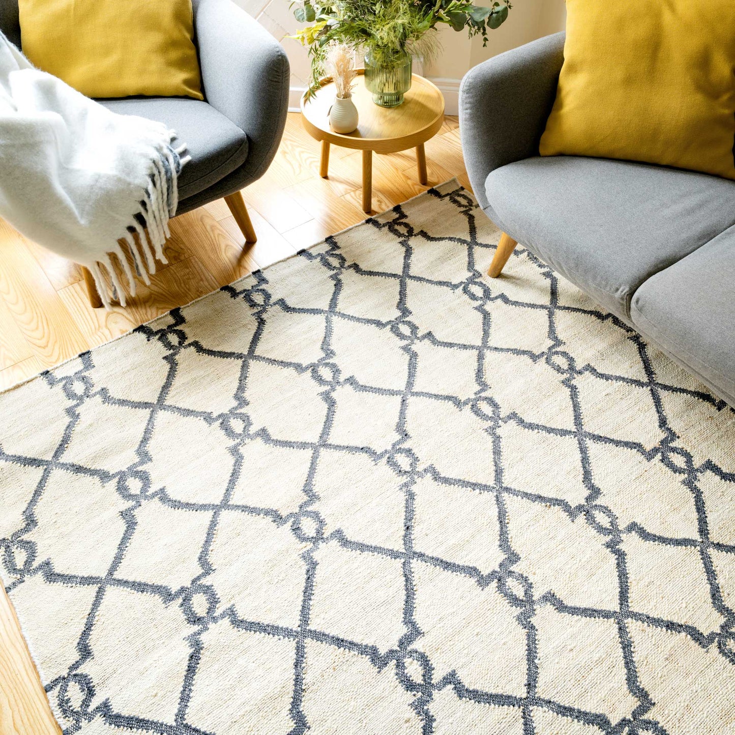 Cream Trellis Natural Jute Area Rug - Trellis