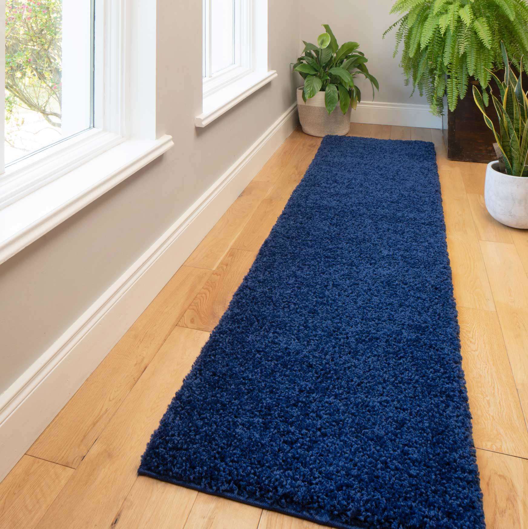 Navy Blue Shaggy Runner Rug | Runner Rugs | Kukoon Rugs Online