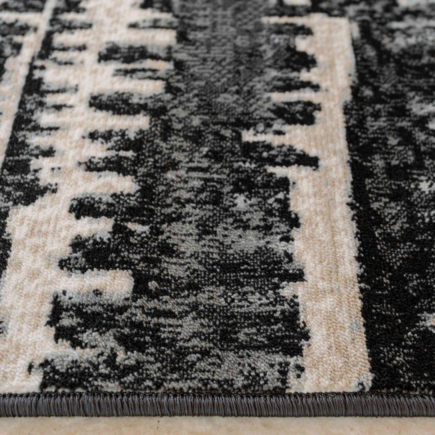 Grey Distressed Striped Living Room Rug