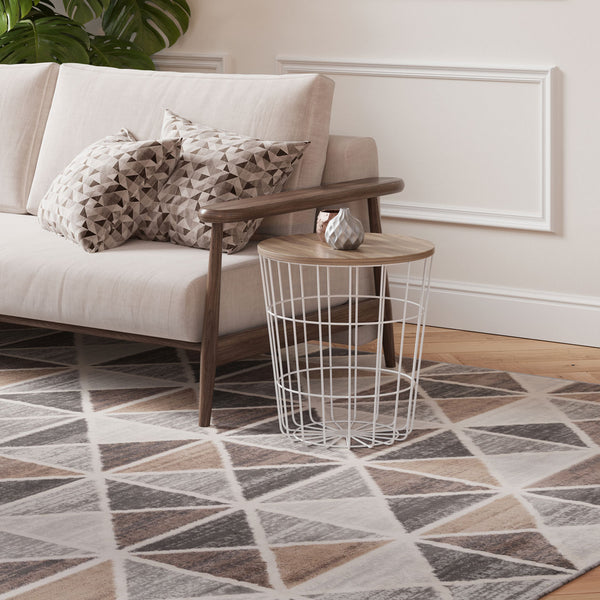 Beige Grey Multi Tile Area Rug | Living Room Rugs | Kukoon Rugs