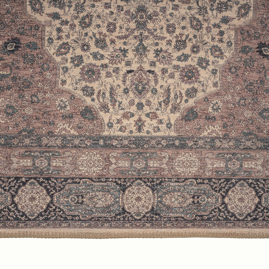 Teal Medallion Washable Runner Rug - Caragh