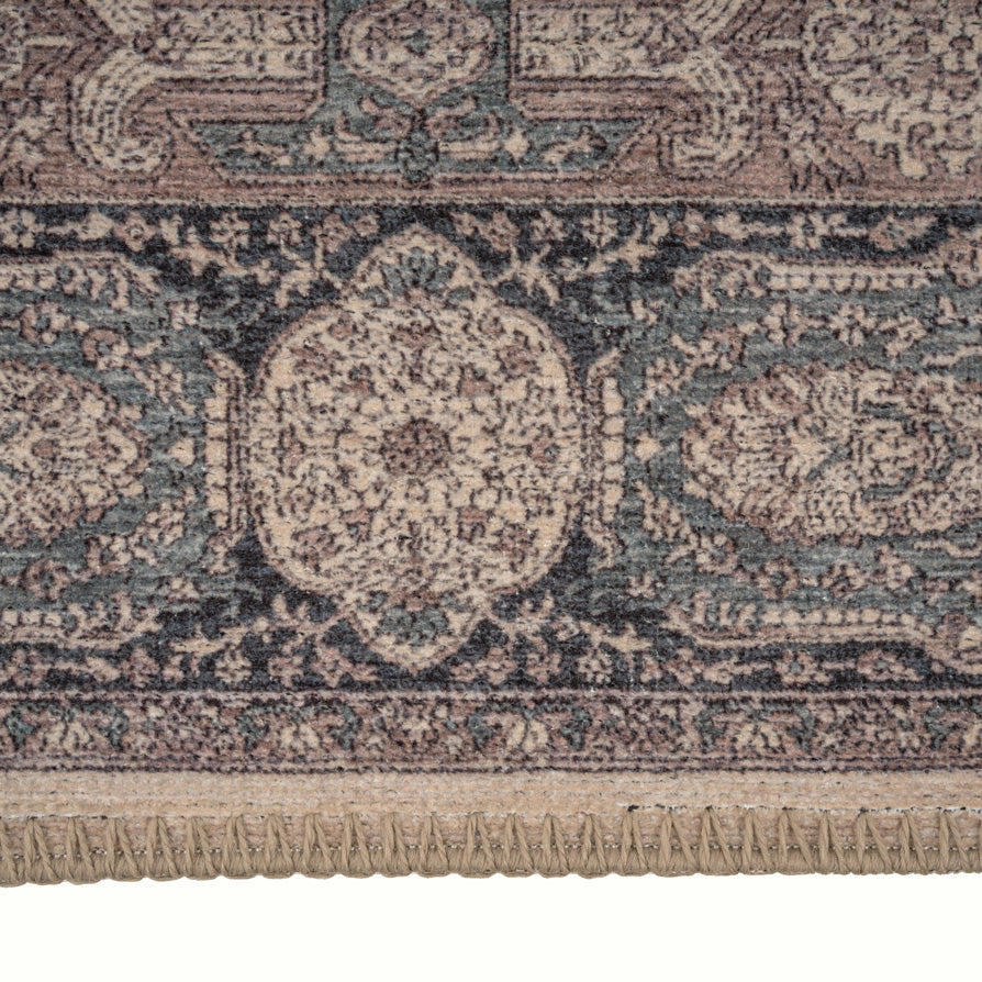 Teal Medallion Washable Runner Rug - Caragh