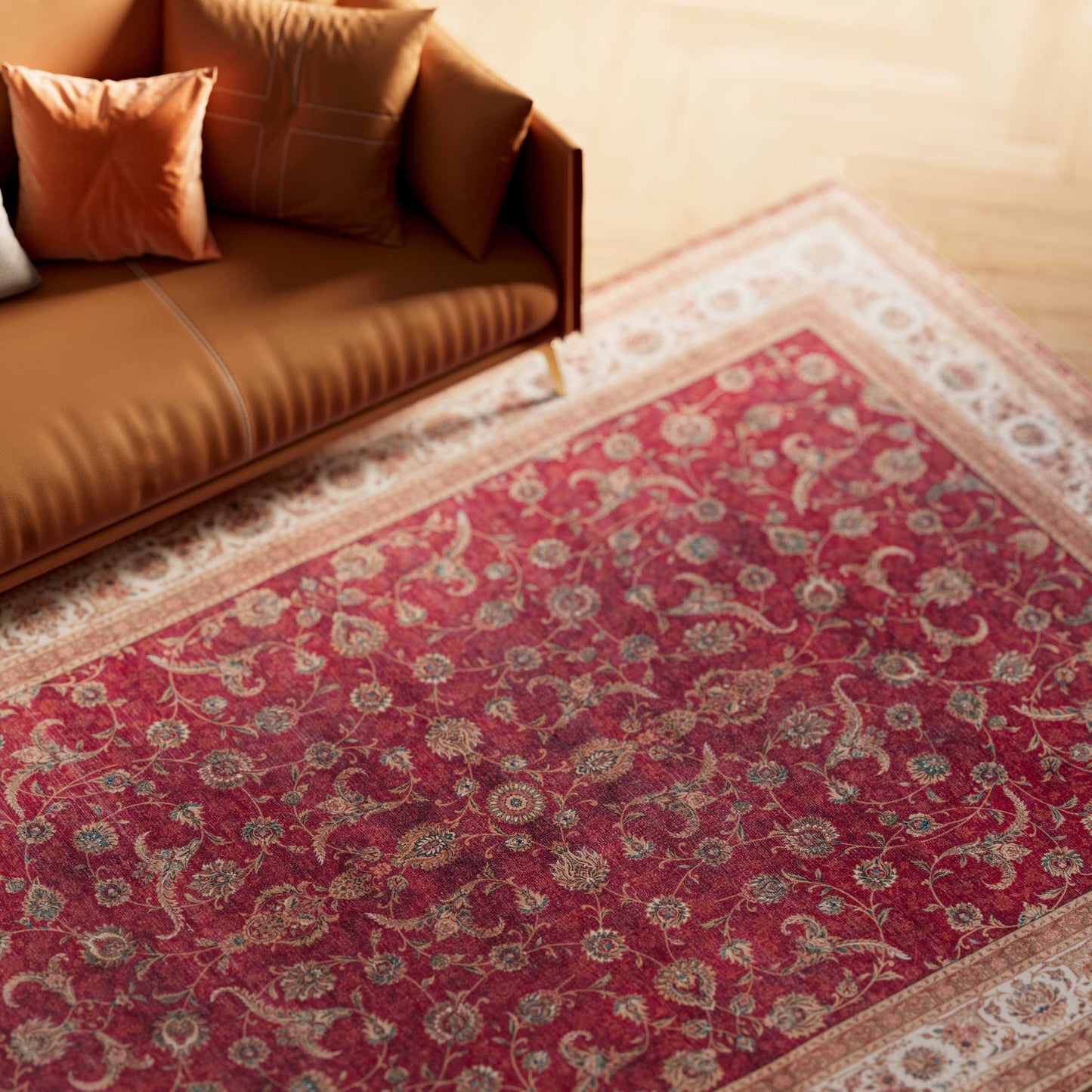 Red Elegant Washable Area Rug - Talia