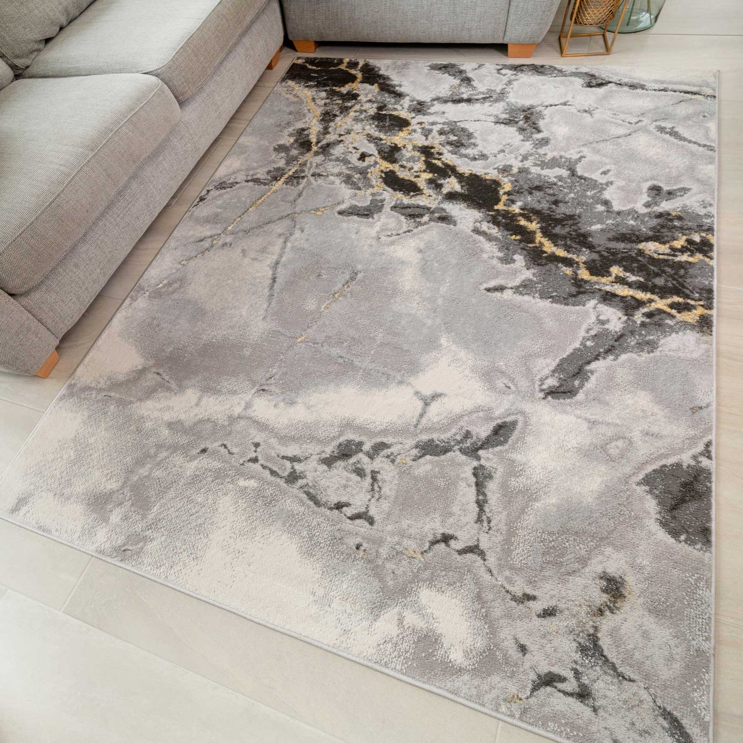 Modern Grey Marble Textured Area Rug - Strike