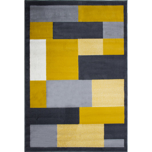 Yellow Grey Modern Geometric Bedroom Rugs