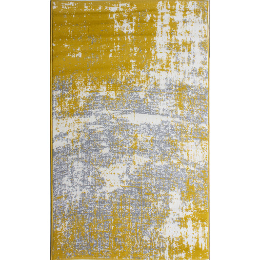 Yellow Grey Distressed Worn Look Living Room Rug