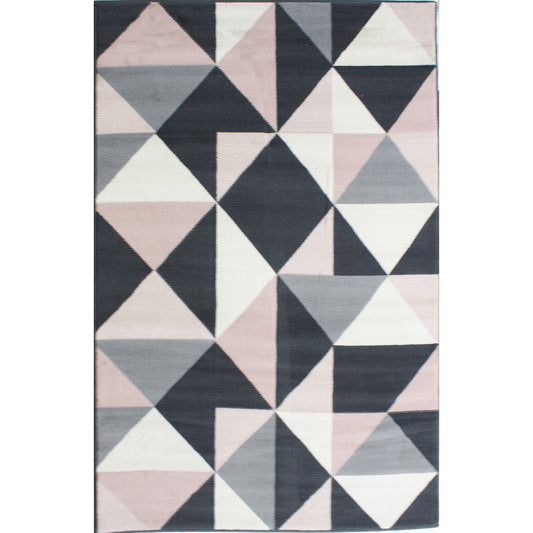 Pink Grey Diamond Geometric Living Room Rug