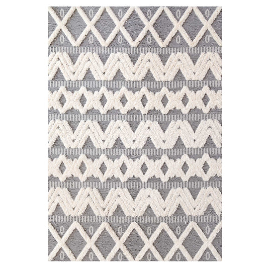 Grey Tufted Tribal Indoor Outdoor Rug