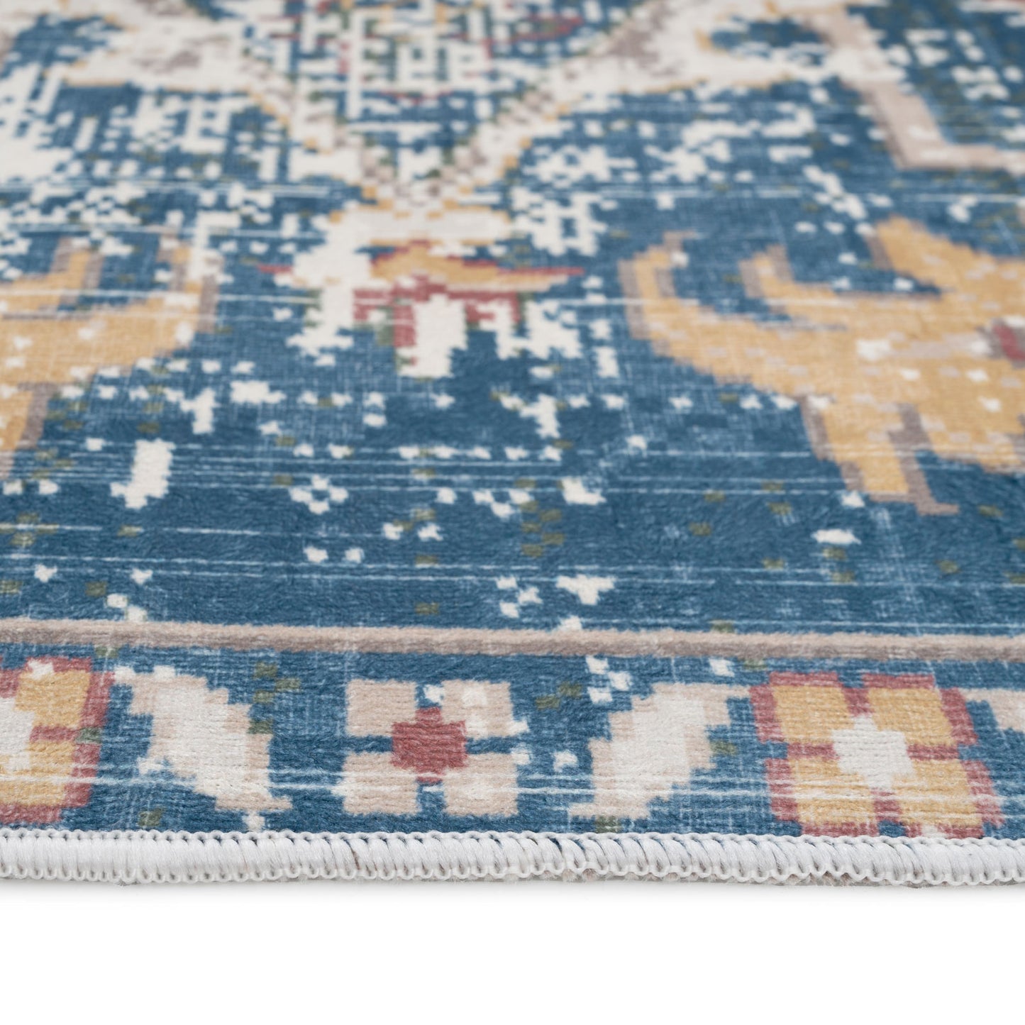 Washable Vintage Blue Distressed Runner Rug - Lyra